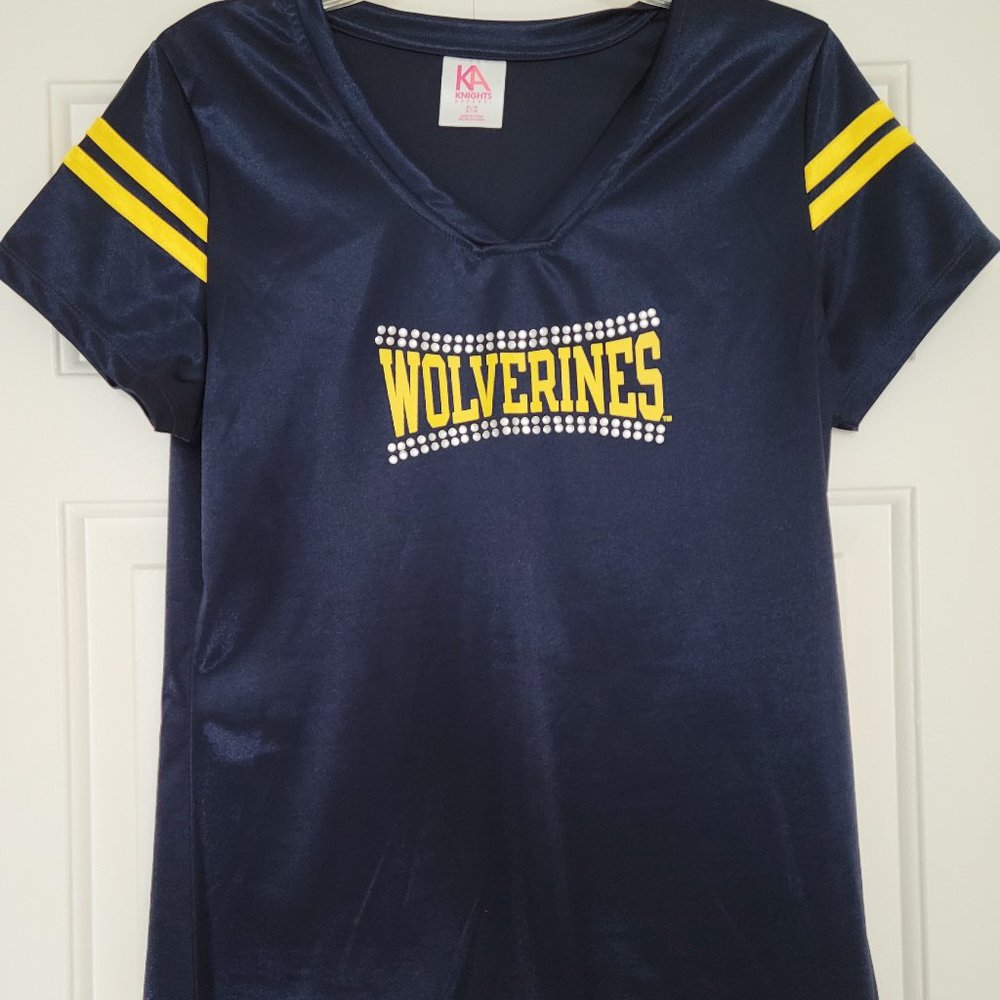 University of Michigan Bling Rhinestone Silky T-Shirt NEW Size M (8-10)
